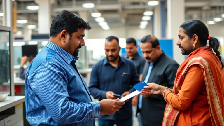 Indian customers come to the factory to accept orders